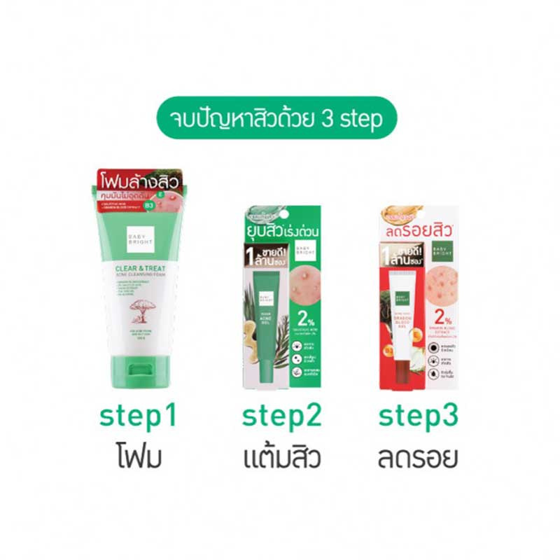 Baby Bright คลีนซิ่งโฟม Clear & Treat Acne Cleansing Foam 120 กรัม