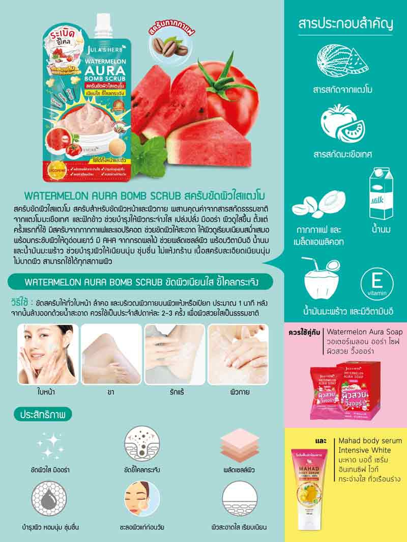 Jula Herb สครับขัดผิว Watermelon Aura Bomb Scurb  40 กรัม (แพ็ก 6 ซอง)