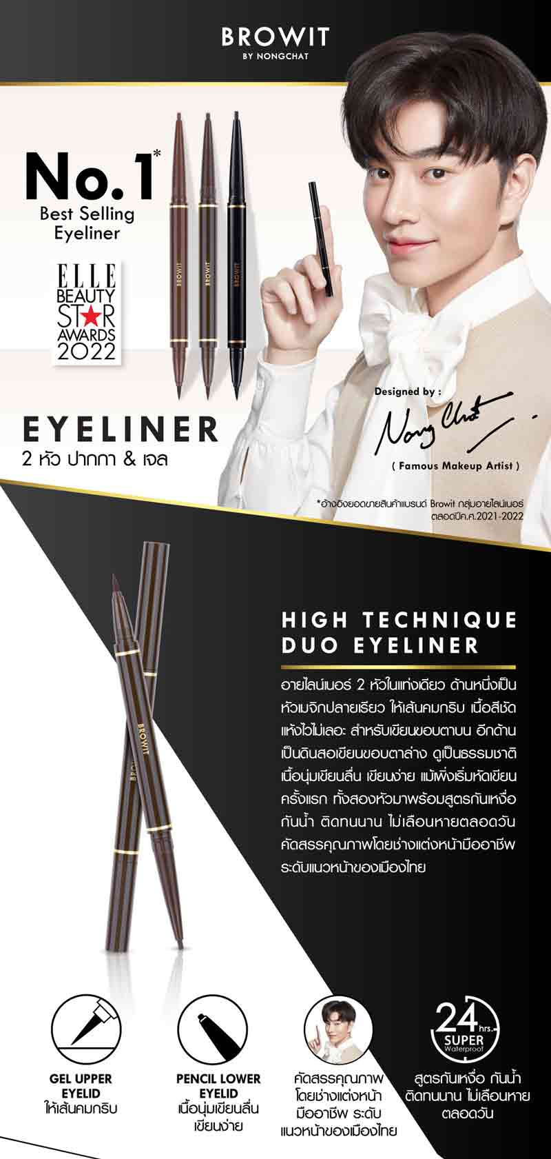 Browit อายไลน์เนอร์สองหัว High Technique Duo Eyeliner 0.4 มล.+0.08 กรัม