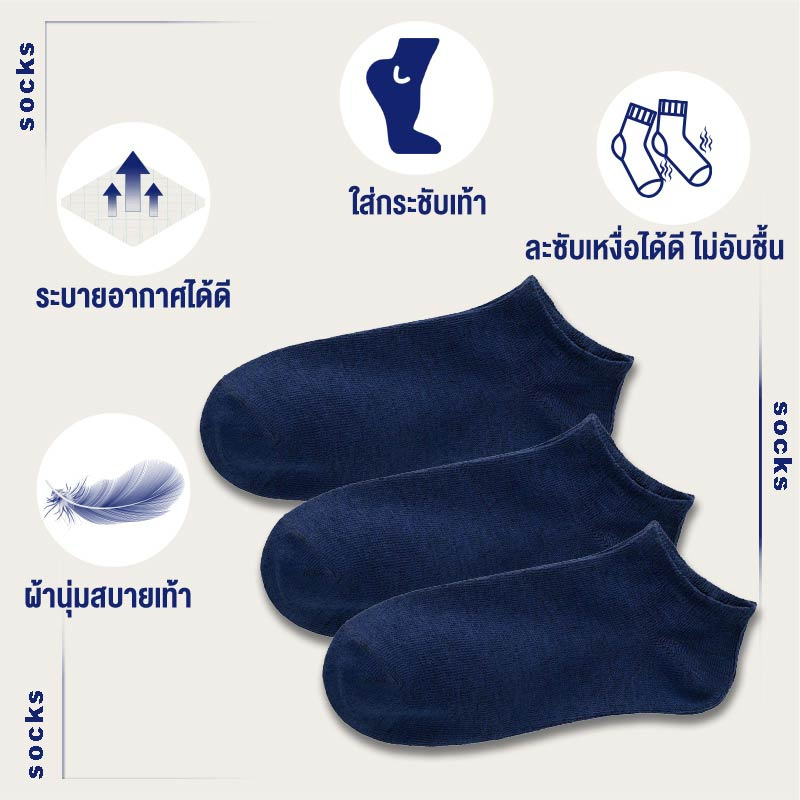 CC SOCK ถุงเท้าสีกรมข้อสั้น แพ็ก 10 คู่