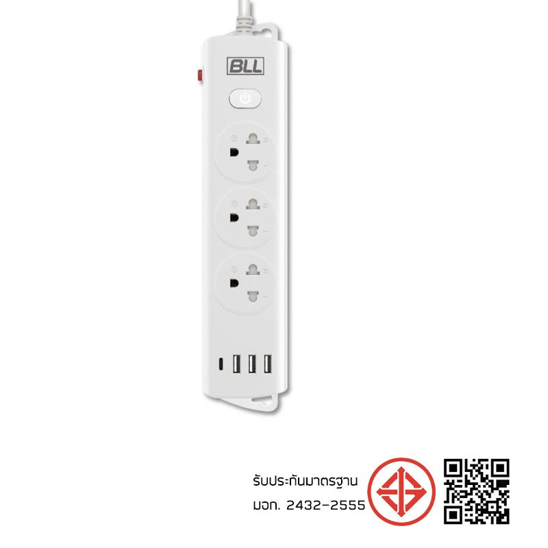 BLL ปลั๊กไฟ รุ่น B89 (3 ช่องเสียบ 1 สวิตซ์ 3 ช่อง USB และ 1 ช่อง Type C)