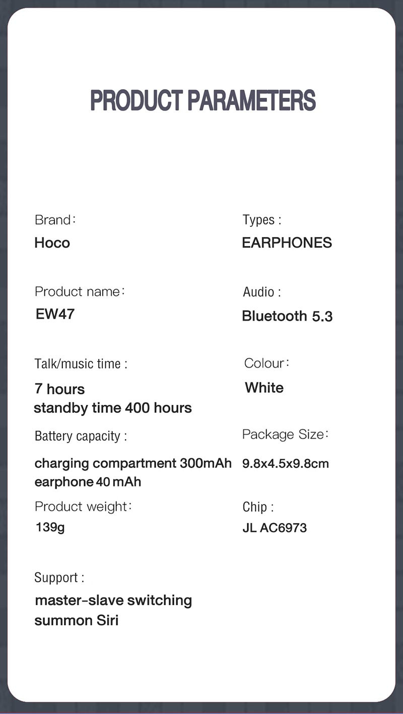 Hoco หูฟังบลูทูธแบบ True Wireless รุ่น EW47