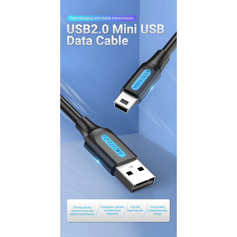 Vention สายแปลง USB2.0 เป็น Mini 5 Pin (VAS-A14-B200)