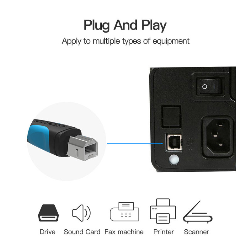 Vention สายแปลง USB2.0 A เป็น USB2.0 B Print Cable (VAS-A16-B200) 2 เมตร