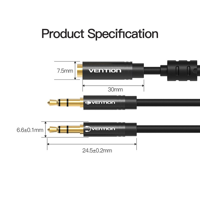 Vention สายแปลงช่องหูฟัง3.5 mm. แยกเสียงและไมค์ (BBOBY) 30 ซม.