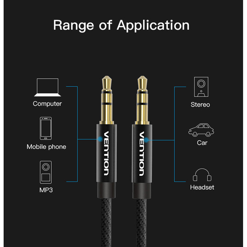 Vention สายสัญญาณเสียง 3.5 mm.แบบ Male to Male (BAGBF) 1 เมตร