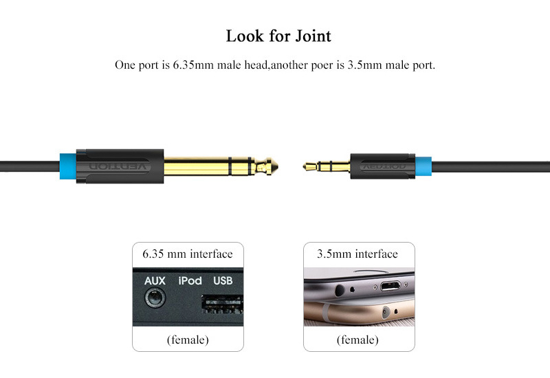 Vention สายแปลงสัญญาณเสียง 6.5 mm. เป็น 3.5 mm (BABBD) 50 ซม.