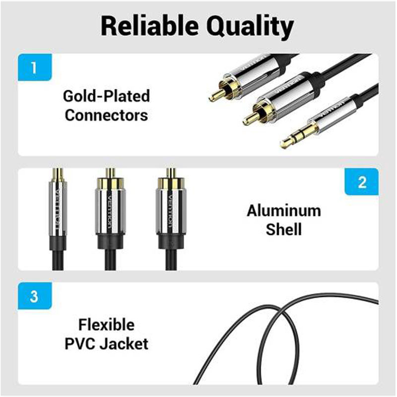 Vention สายแปลงสัญญาณเสียง 3.5 mm เป็น 2RCA (BCFBF) 1 เมตร