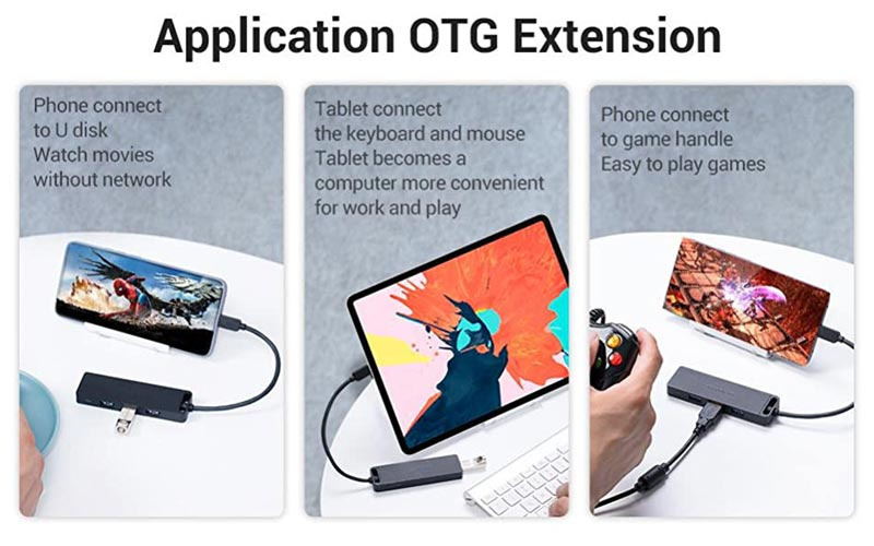 Vention อุปกรณ์เพิ่มช่องสัญญาณ Type-C เป็น 4xUSB3.0 (TGKBB)