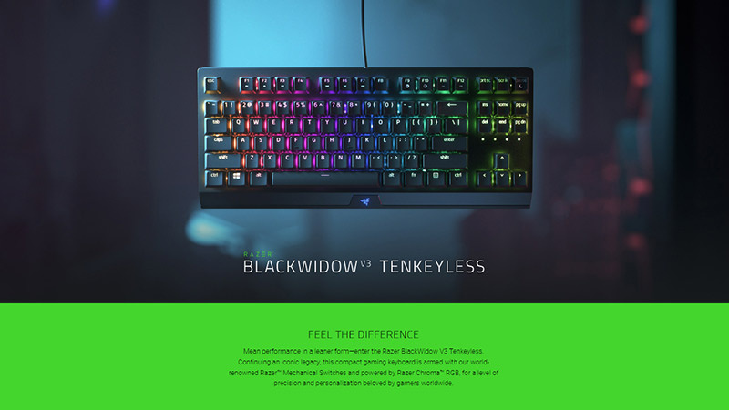 Razer คีย์บอร์ดเกม BlackWidow V3 Tenkeyless Green Switch (THAI)