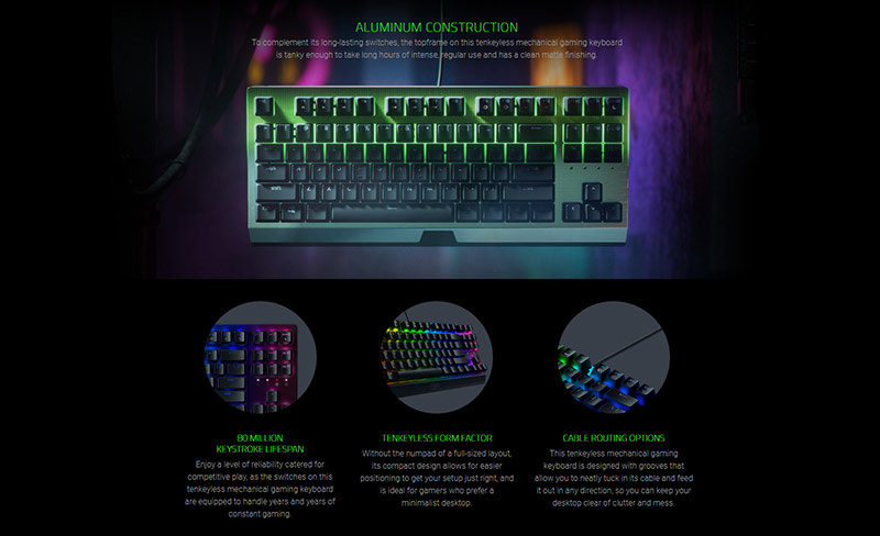 Razer คีย์บอร์ดเกม BlackWidow V3 Tenkeyless Green Switch (THAI)