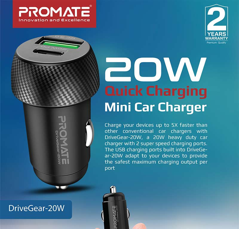 Promate หัวชาร์จในรถ รุ่น DriveGear-20W