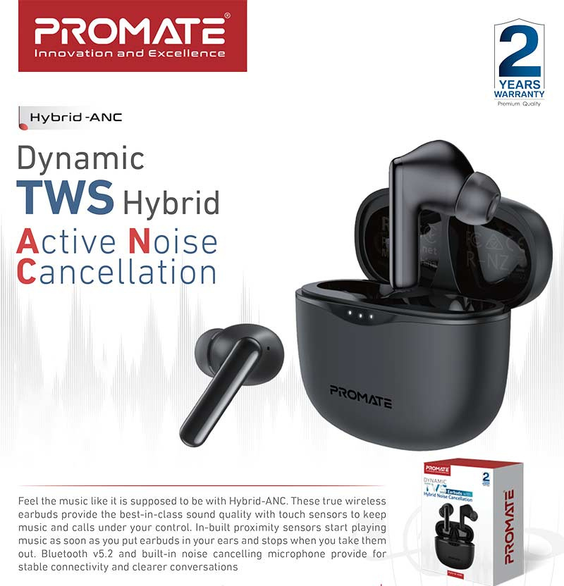 Promate หูฟังบลูทูธแบบ True Wireless รุ่น Hybrid-ANC