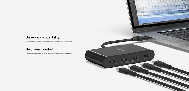 Belkin อุปกรณ์ขยายช่องสัญญาณ Connect USB-C to 4-Port USB-C Hub (AVC018btBK)