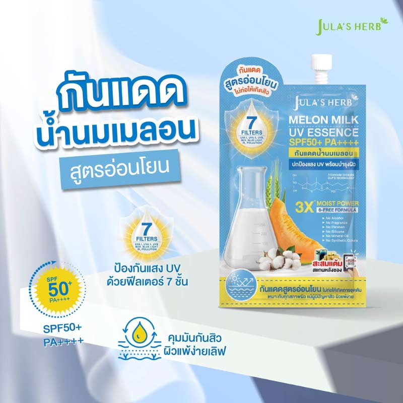 Jula's herb กันแดดน้ำนมเมลอน Melon Milk UV Essence SPF50 PA++++ 7 กรัม (6ซอง)