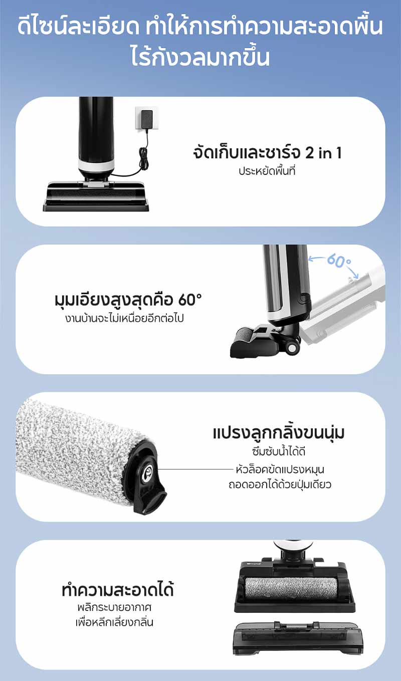 Simplus เครื่องดูดฝุ่นพร้อมถูพื้นไร้สาย รุ่น XDJH001