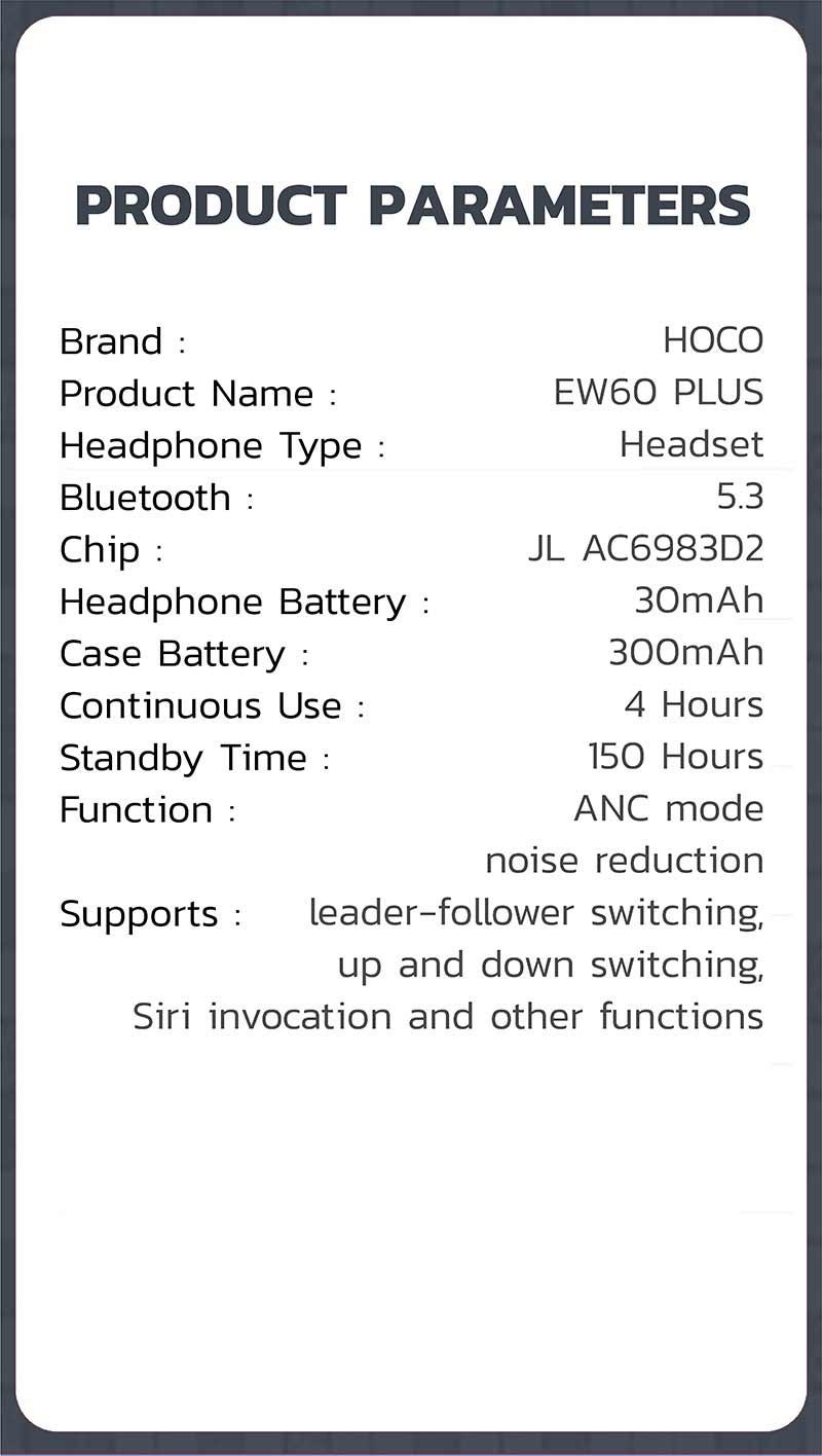 Hoco หูฟังบลูทูธแบบ True Wireless รุ่น EW60 PLUS