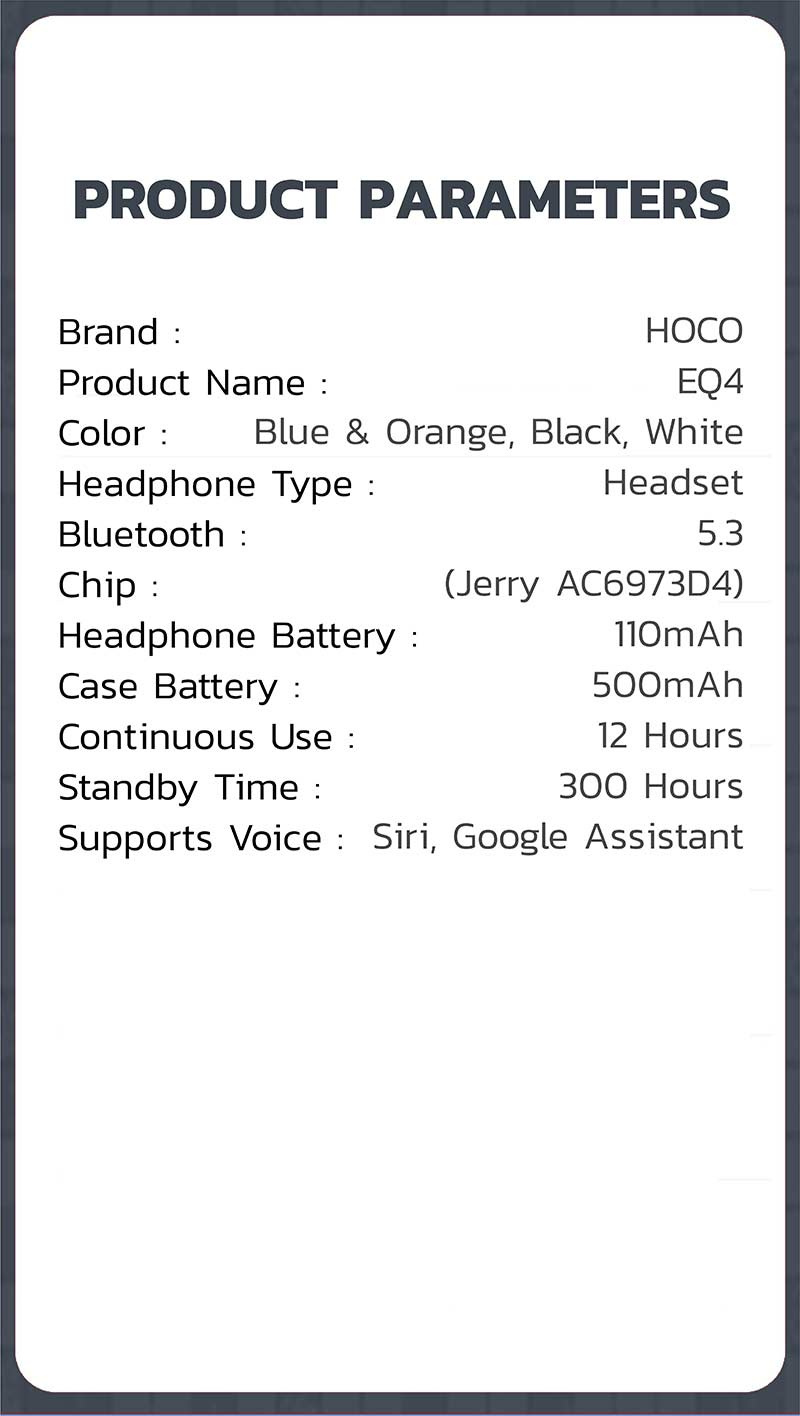 Hoco หูฟังบลูทูธแบบ True Wireless รุ่น EQ4