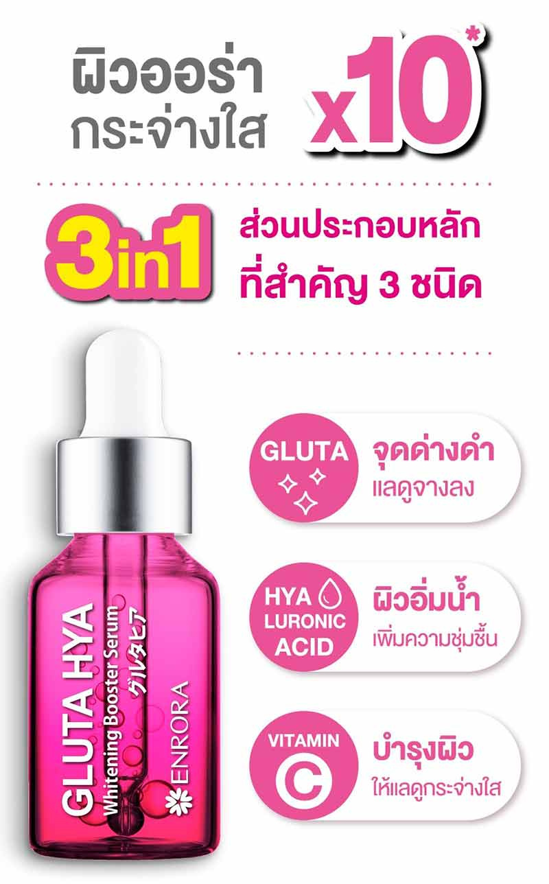 ENRORA เซรั่มบำรุงผิวหน้า GLUTA HYA Whitening Booster Serum 8 มล. (6ซอง)