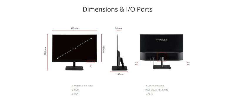 ViewSonic จอคอมพิวเตอร์ 23.8 นิ้ว รุ่น VA2432-H 100HZ