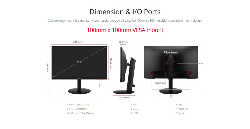 ViewSonic จอคอมพิวเตอร์ 23.6 นิ้ว รุ่น VG2409-MHU