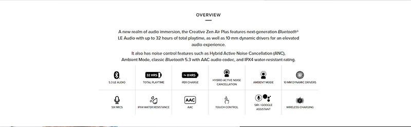 CREATIVE หูฟัง True Wireless Zen Air Plus