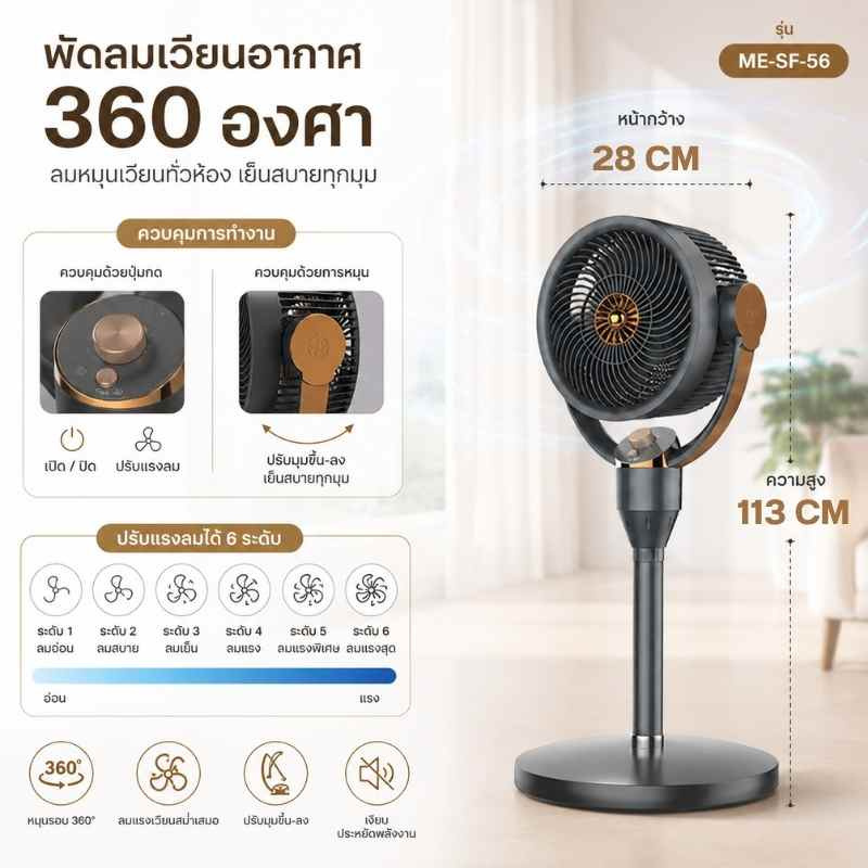 Meier พัดลมปรับระดับ 360 องศา 8.4นิ้ว รุ่น ME-SF-56