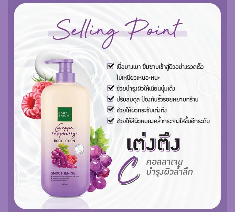 Baby Bright โลชั่นทาผิวกาย Grape Raspberry Body Lotion 450 มล.