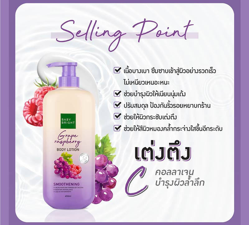 Baby Bright โลชั่นทาผิวกาย Grape Raspberry Body Lotion 160 มล.