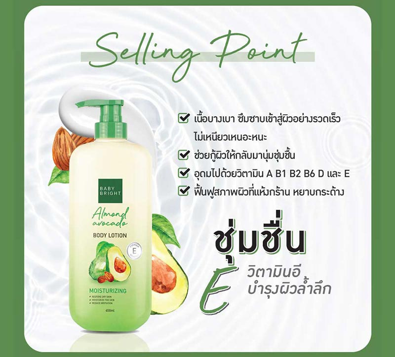 Baby Bright โลชั่นทาผิวกาย Almond Avocado Body Lotion 160 มล.