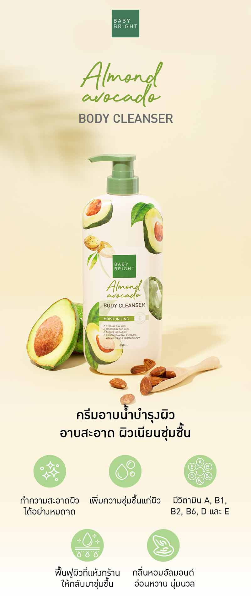 Baby Bright ครีมอาบน้ำ Almond Avocado Body Cleanser 450 มล.