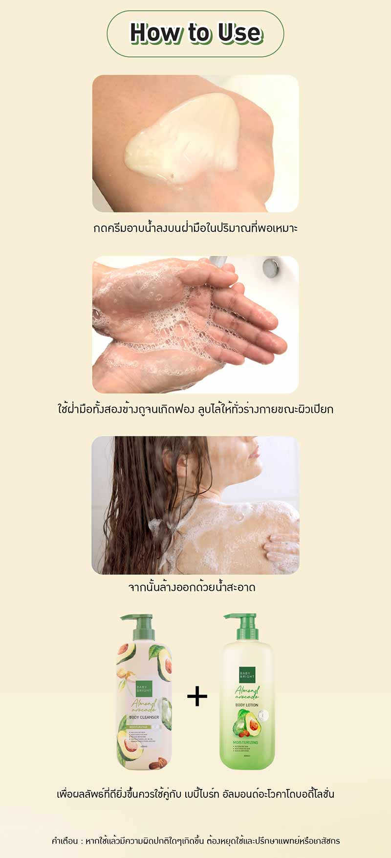 Baby Bright ครีมอาบน้ำ Almond Avocado Body Cleanser 450 มล.