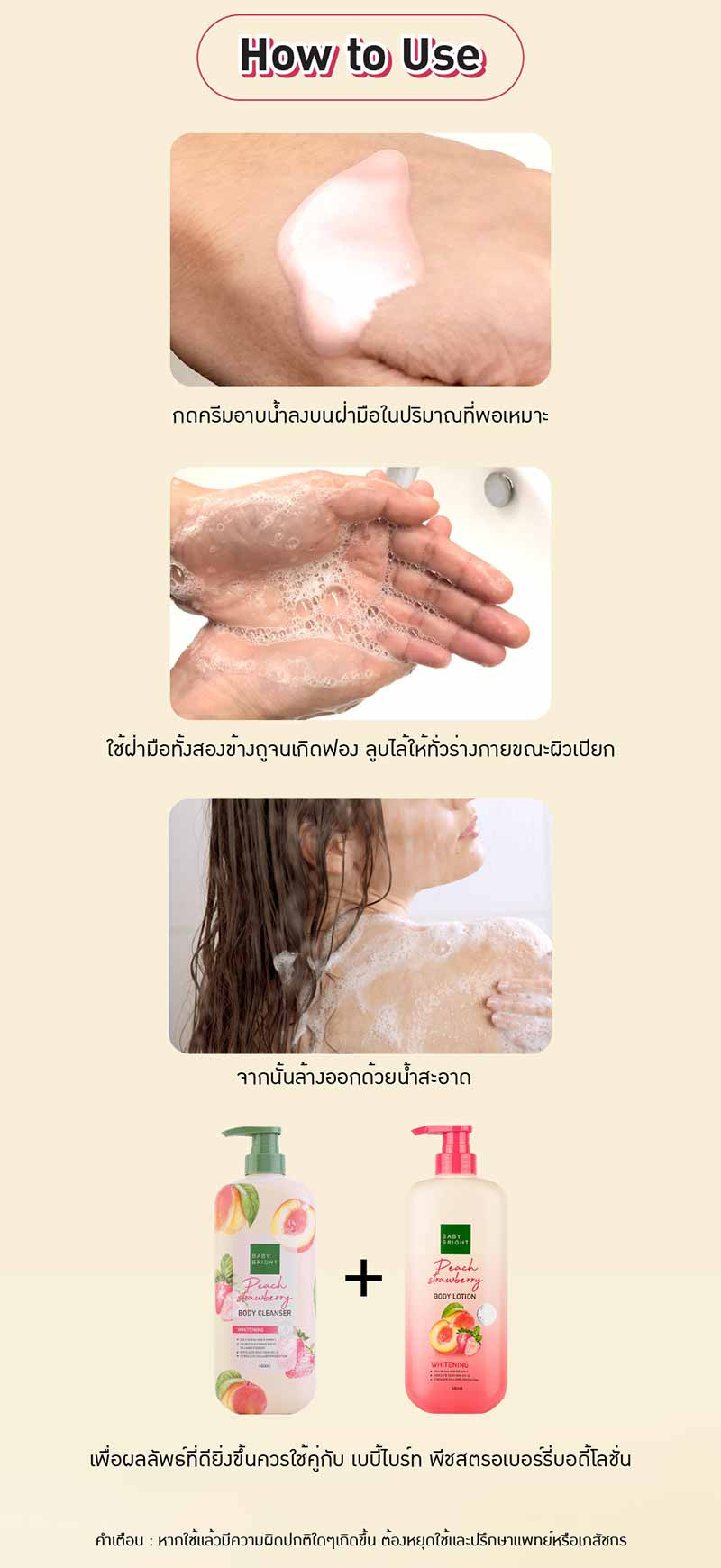 Baby Bright ครีมอาบน้ำ Peach Strawberry Body Cleanser 450 มล.