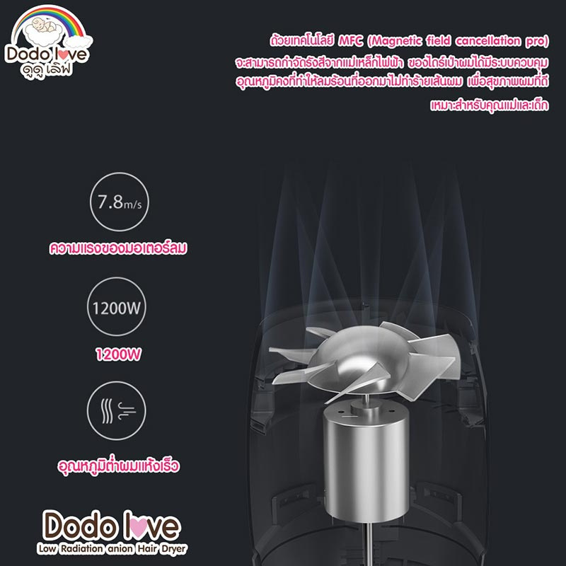 DODOLOVE ไดร์เป่าผม hair dryer รุ่น S0723 1200 วัตต์