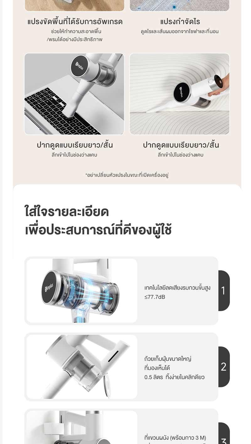 Simplus เครื่องดูดฝุ่นแบบไร้สาย 24kpa รุ่น XCQH013