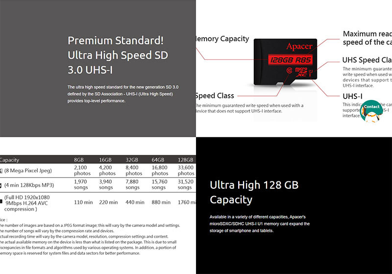 Apacer การ์ด microSDHC UHS-I U1 R85 32GB