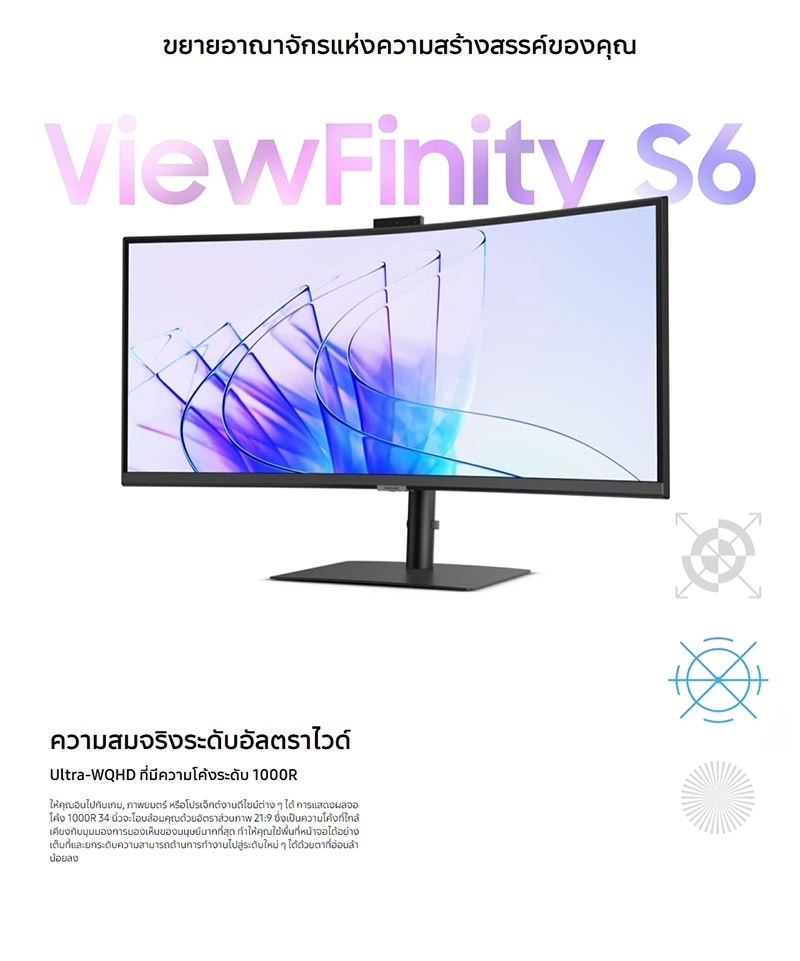 Samsung จอคอมพิวเตอร์ 34 นิ้ว Viewfinity S6 S65VC WQHD