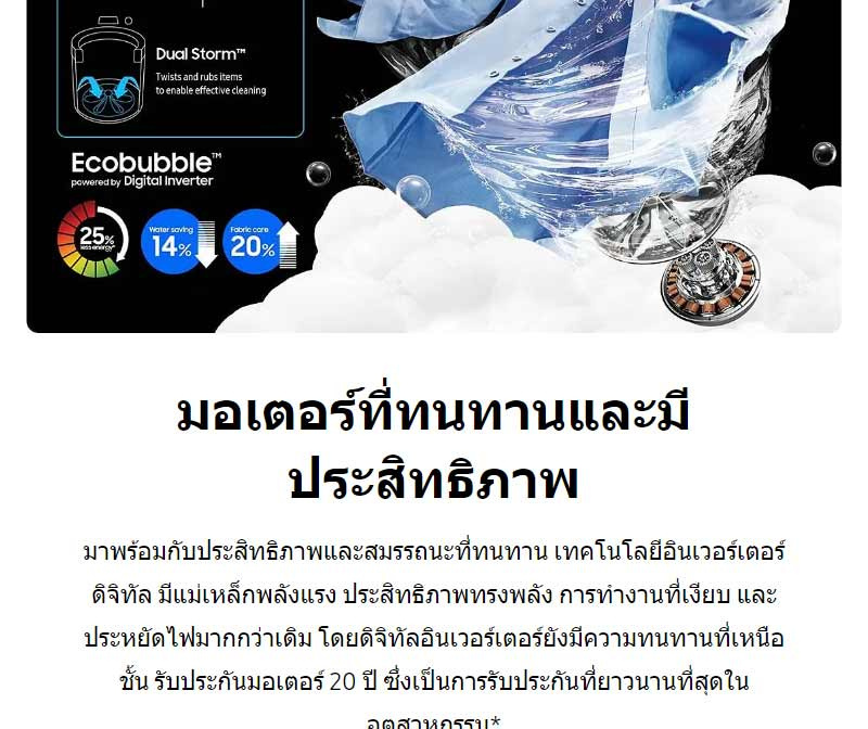 SAMSUNG เครื่องซักผ้า 18 กก. รุ่น WA18CG6745BDST