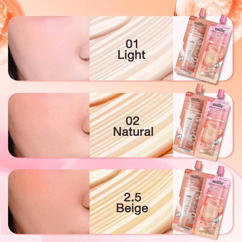 Mille ไพร์เมอร์คูชชั่น Duo Primer Glow Cushion 4 X4 กรัม (แพ็ก 6 ชิ้น)
