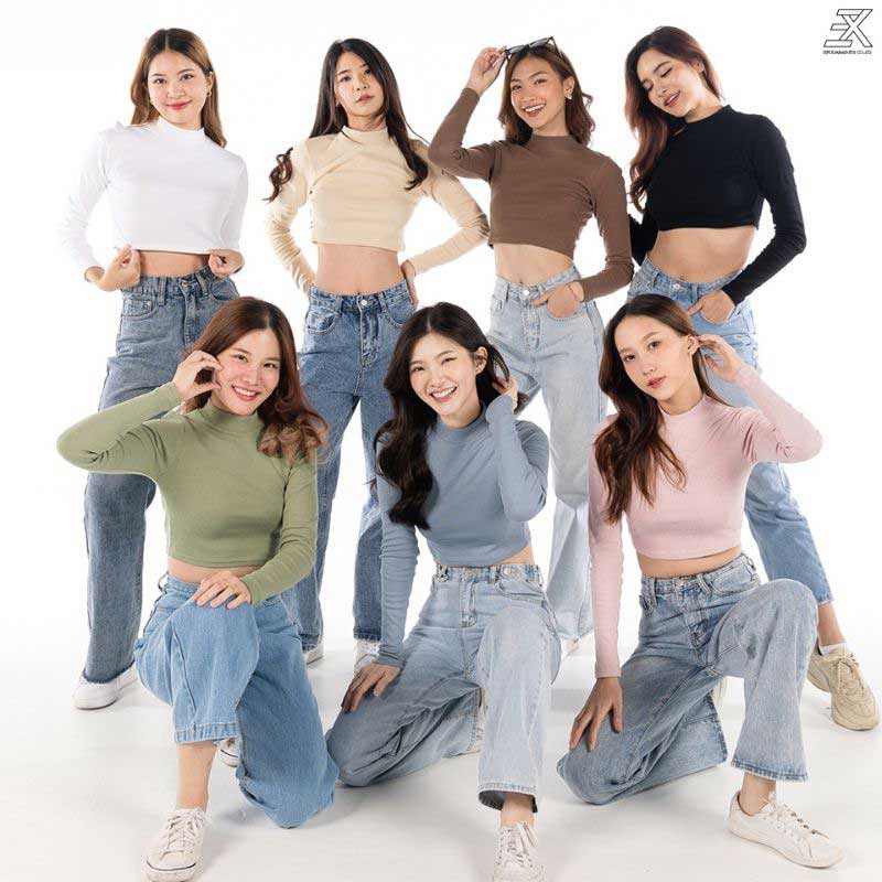 Expo เสื้อครอปแขนยาว คอเต่า ผ้าร่องเล็ก