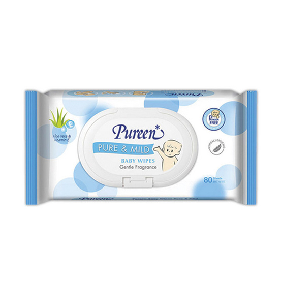 Pureen เพียวรีนผ้าเช็ดทำความสะอาด สูตรเพียวแอนด์มายด์ 80 แผ่น / ห่อ Pureen เพียวรีนผ้าเช็ดทำความสะอาด สูตรเพียวแอนด์มายด์ 80 แผ่น / ห่อ