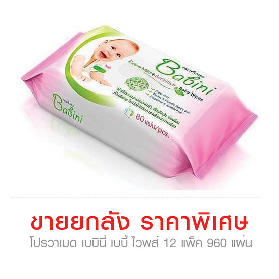 โปรวาเมด เบบินี่ เบบี้ ไวพส์ 80 แผ่น ขายยกลัง (12 แพ็ค 960 แผ่น) โปรวาเมด เบบินี่ เบบี้ ไวพส์ 80 แผ่น ขายยกลัง (12 แพ็ค 960 แผ่น)