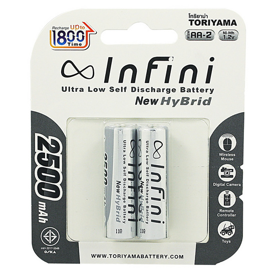 ถ่านชาร์จ Infini New Hybrid2500Mah แพ็ค 2 Recharge Up to 1800 ครั้ง AA ถ่านชาร์จ Infini New Hybrid2500Mah แพ็ค 2 Recharge Up to 1800 ครั้ง AA