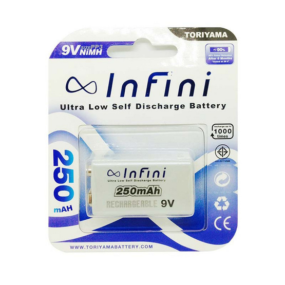 Infini ถ่านชาร์จ 9 V 250Mah Recharge Up to 1000 ครั้ง Infini ถ่านชาร์จ 9 V 250Mah Recharge Up to 1000 ครั้ง