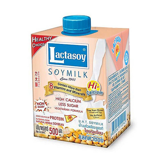 Lactasoy แลคตาซอย นมถั่วเหลือง UHT สูตรเจ แคลเซียมสูง น้ำตาลน้อย ขนาด 500 ml. ขายยกลัง (12 กล่อง) Lactasoy แลคตาซอย นมถั่วเหลือง UHT สูตรเจ แคลเซียมสูง น้ำตาลน้อย ขนาด 500 ml. ขายยกลัง (12 กล่อง)