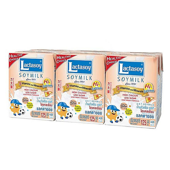 Lactasoy แลคตาซอย นมถั่วเหลือง UHT สูตรเจ แคลเซียมสูง น้ำตาลน้อย ขนาด 125 ml. (Pack 6) ขายยกลัง (60 กล่อง) Lactasoy แลคตาซอย นมถั่วเหลือง UHT สูตรเจ แคลเซียมสูง น้ำตาลน้อย ขนาด 125 ml. (Pack 6) ขายยกลัง (60 กล่อง)