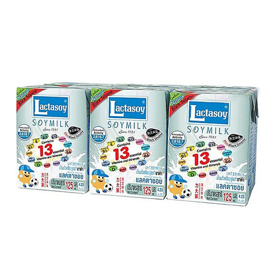 Lactasoy แลคตาซอย นมถั่วเหลือง UHT สูตรผสมงาดำ ขนาด 125 ml. (Pack 6) ขายยกลัง (60 กล่อง) Lactasoy แลคตาซอย นมถั่วเหลือง UHT สูตรผสมงาดำ ขนาด 125 ml. (Pack 6) ขายยกลัง (60 กล่อง)