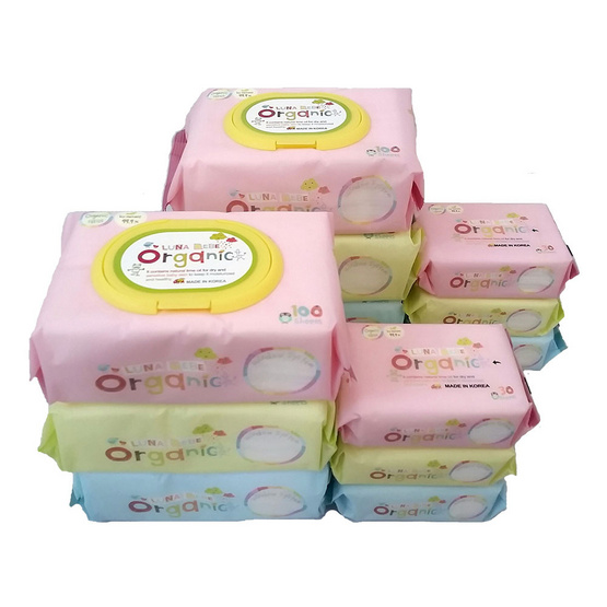 ผ้าเปียก LUNA BEBE Organic 100 แผ่น + 30 แผ่น แบบละ 6 ชิ้น ผ้าเปียก LUNA BEBE Organic 100 แผ่น + 30 แผ่น แบบละ 6 ชิ้น