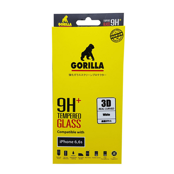 Gorilla Screen Protection Full Cover iPhone 6 / 6S 3D Real Curve White Gorilla Screen Protection Full Cover iPhone 6 / 6S 3D Real Curve White