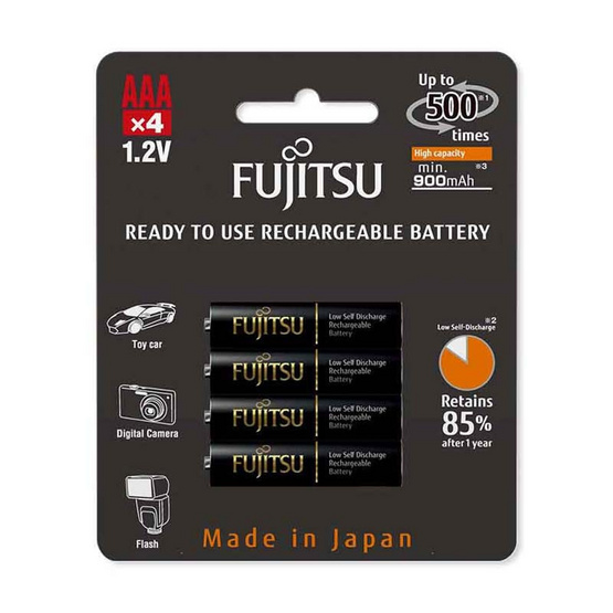 Fujitsu ถ่านชาร์จ HR-4UTHCEX(4B) ขนาด AAA Pack 4 ก้อน Black Higt Capacity min 900mAh. Fujitsu ถ่านชาร์จ HR-4UTHCEX(4B) ขนาด AAA Pack 4 ก้อน Black Higt Capacity min 900mAh.